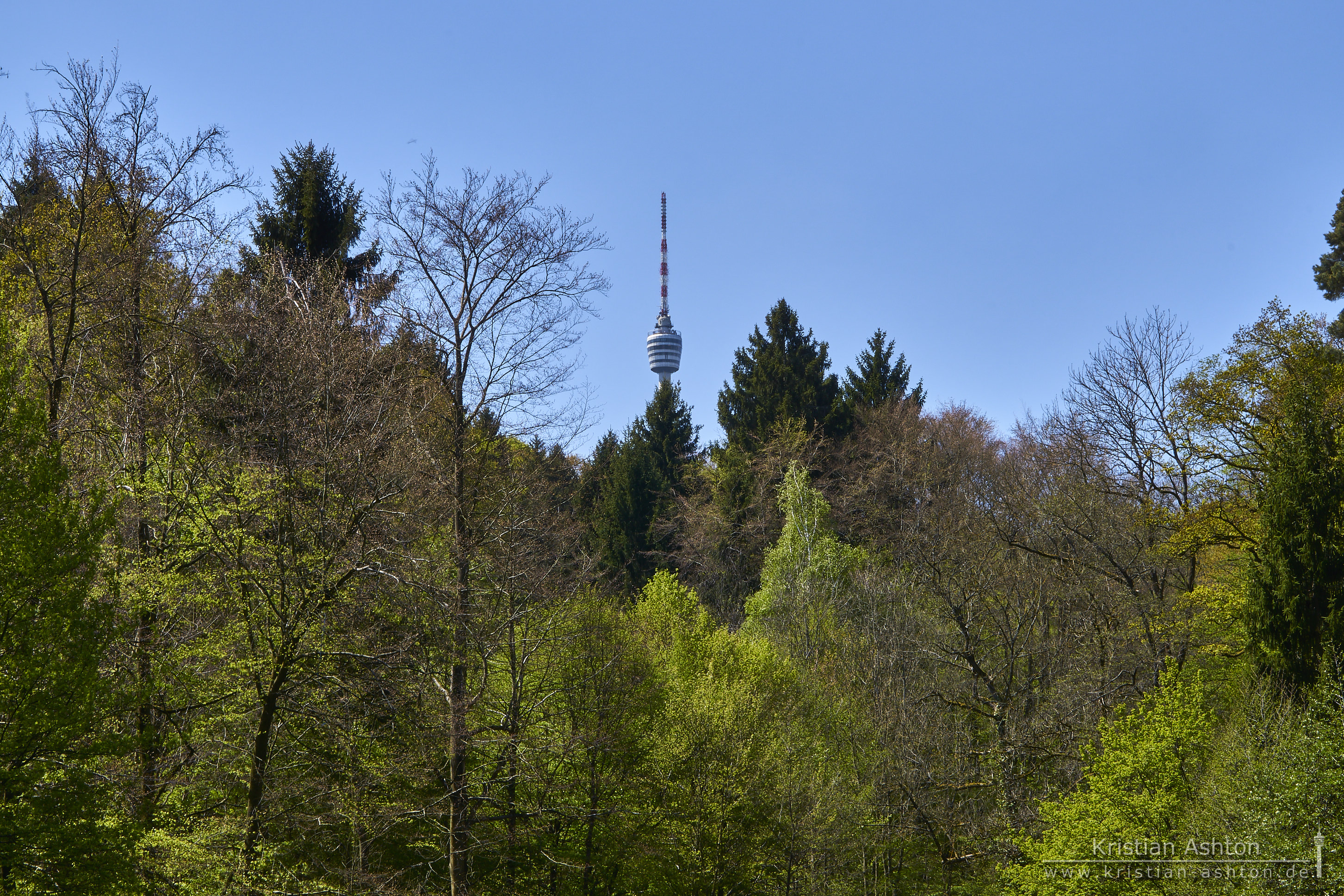 The television tower viewed from the Tiefenbachsee lake